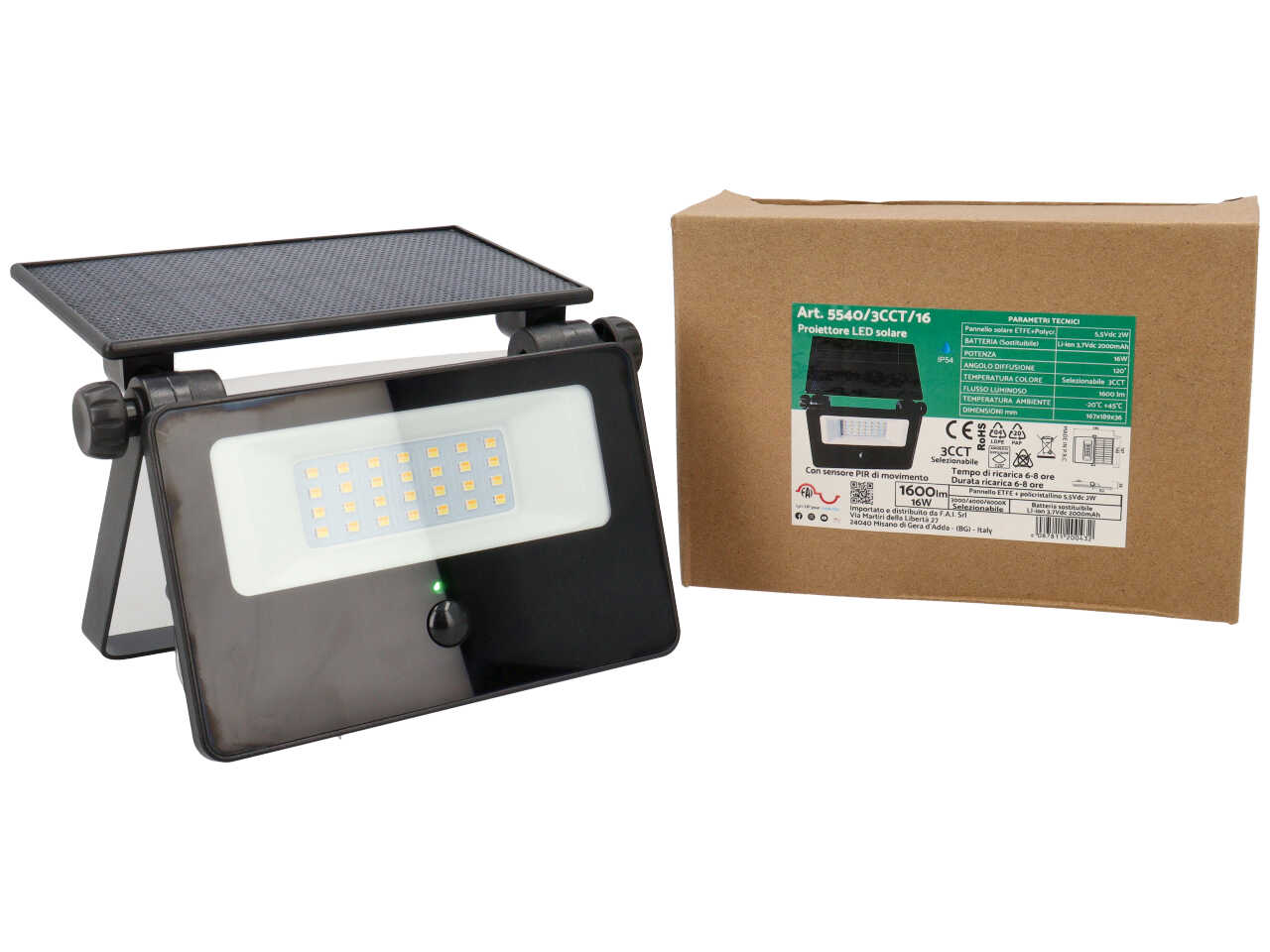 FARETTO SOLARE A LED 16W PIR 5540/3CCT/16