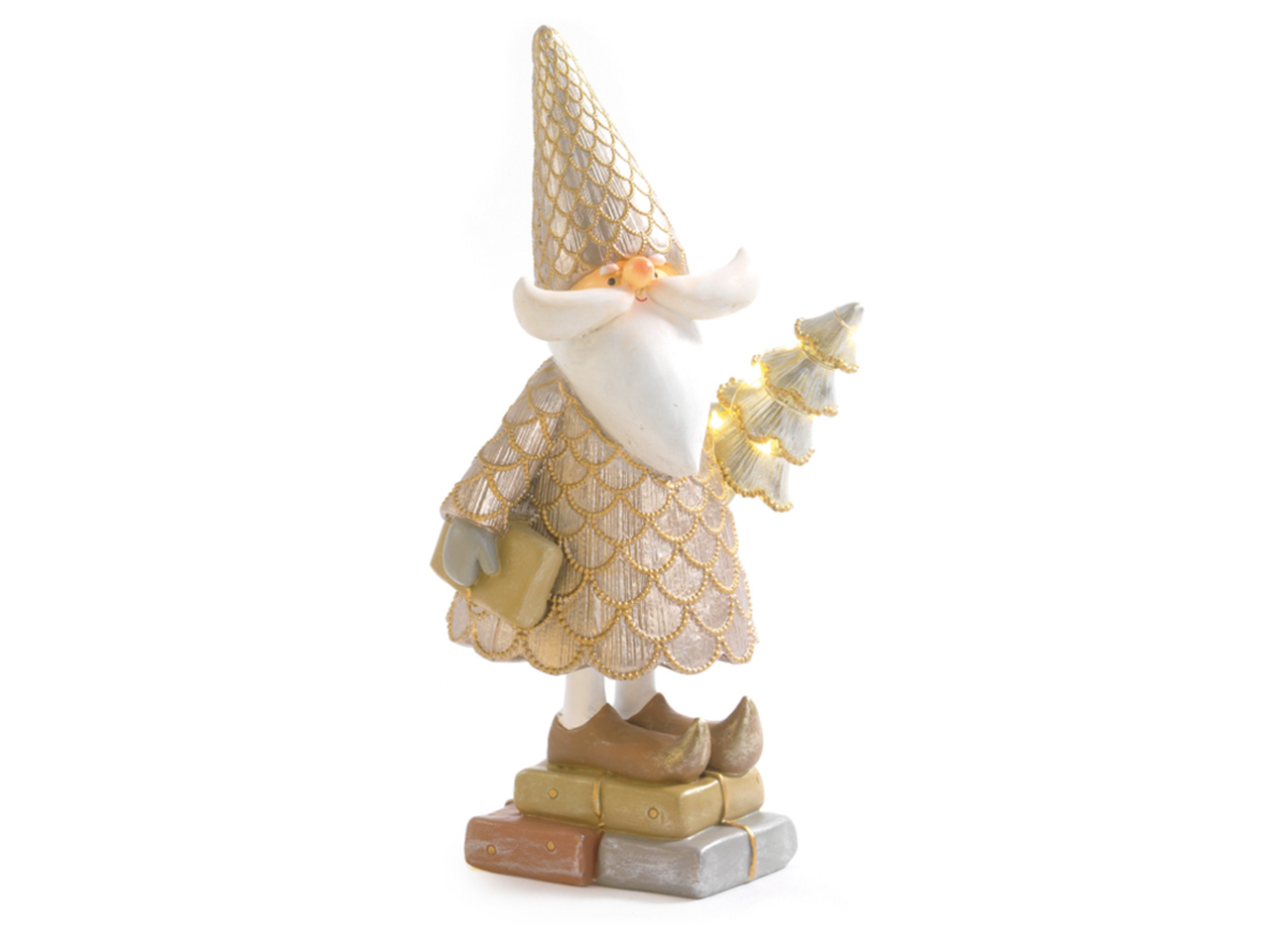 BABBO N. RESINA 25,5CM C/ALBERO E LUCI ORO PB20636