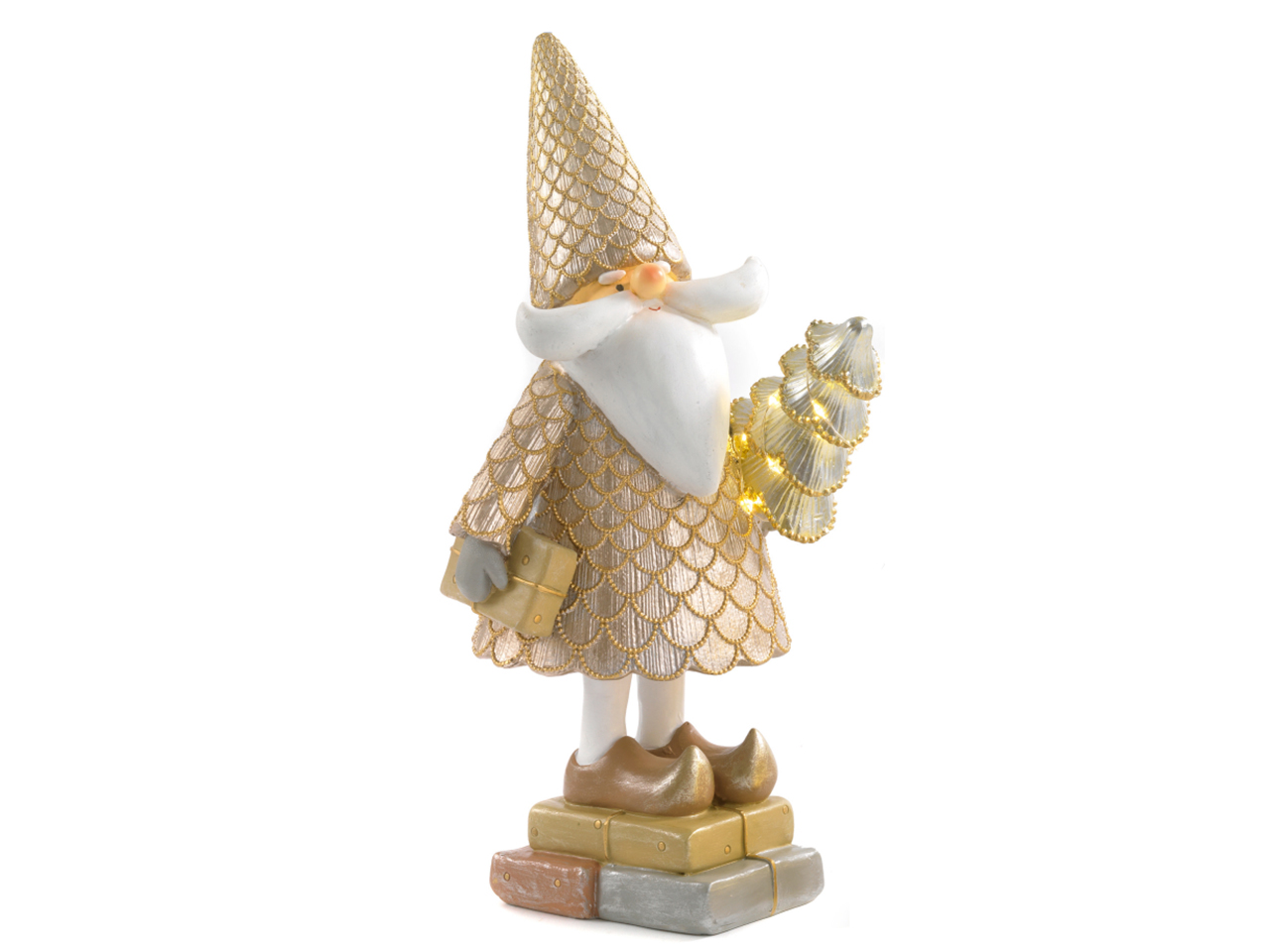 BABBO N. RESINA 33,5CM C/ALBERO E LUCI ORO PB20637
