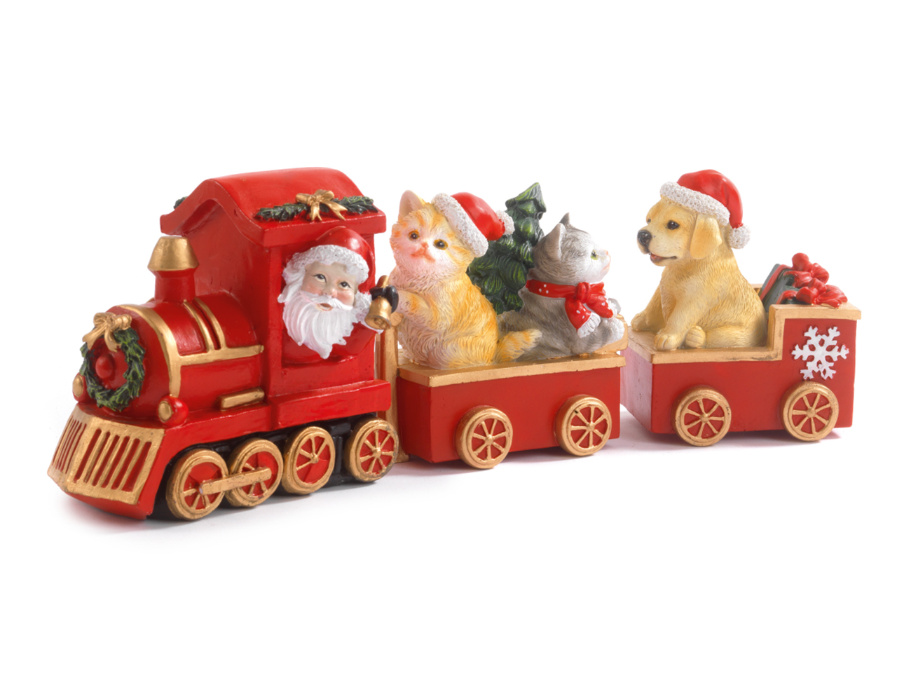 TRENINO RESINA 35CM C/GATTI/CANE E BABBO PB20684