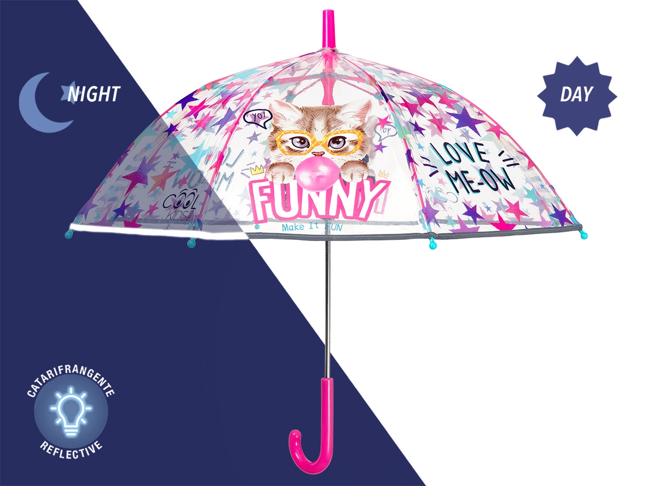 OMBRELLO KIDS MANUALE 45CM CUPOLAFUNNY CAT 15655