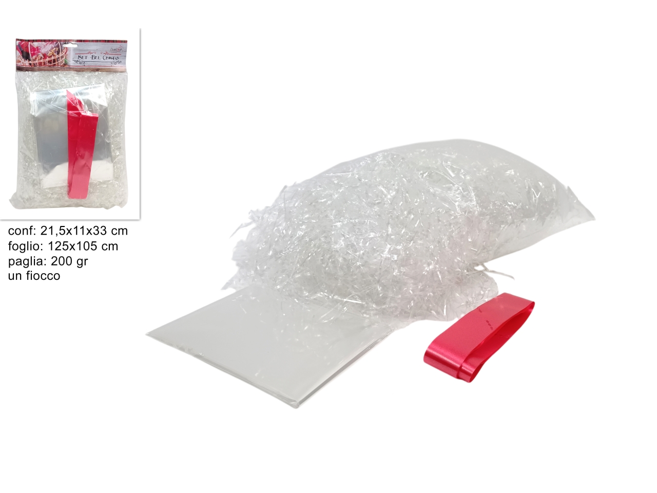 KIT BEL CESTO 200GR PAGLIA TRASPARENTE