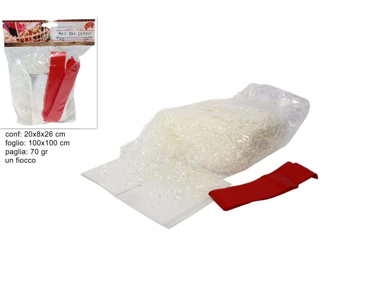 KIT CESTO 70GR PAGLIA TRASPARENTE C/FOGLIO