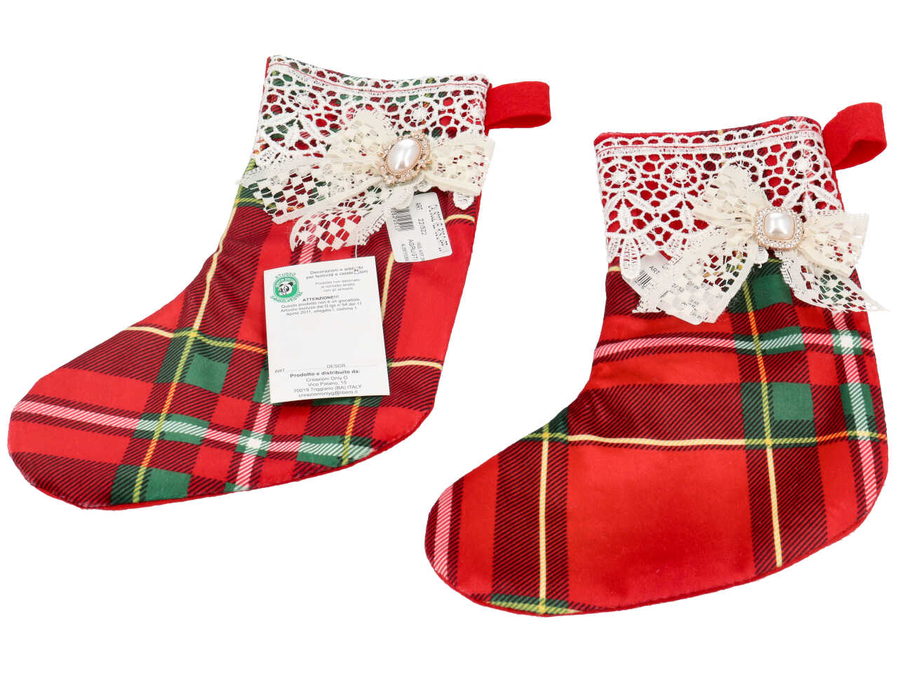 CALZA 35CM SCOZZESE ROSSA CON BORDO MACRAME 22/522
