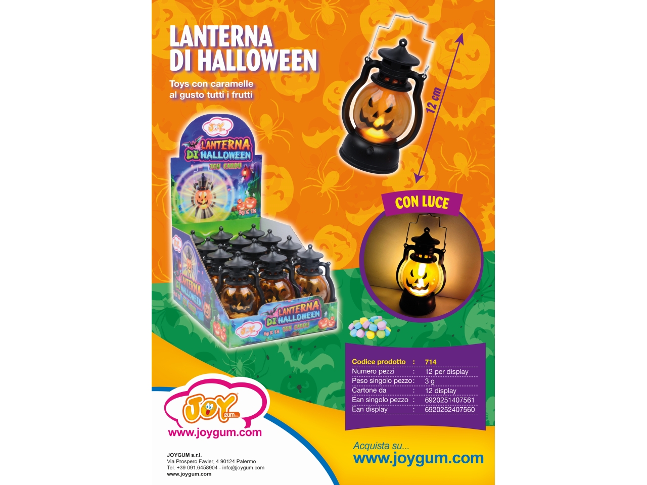LANTERNA DI HALLOWEEN 12CM C/CARAMELLE 714