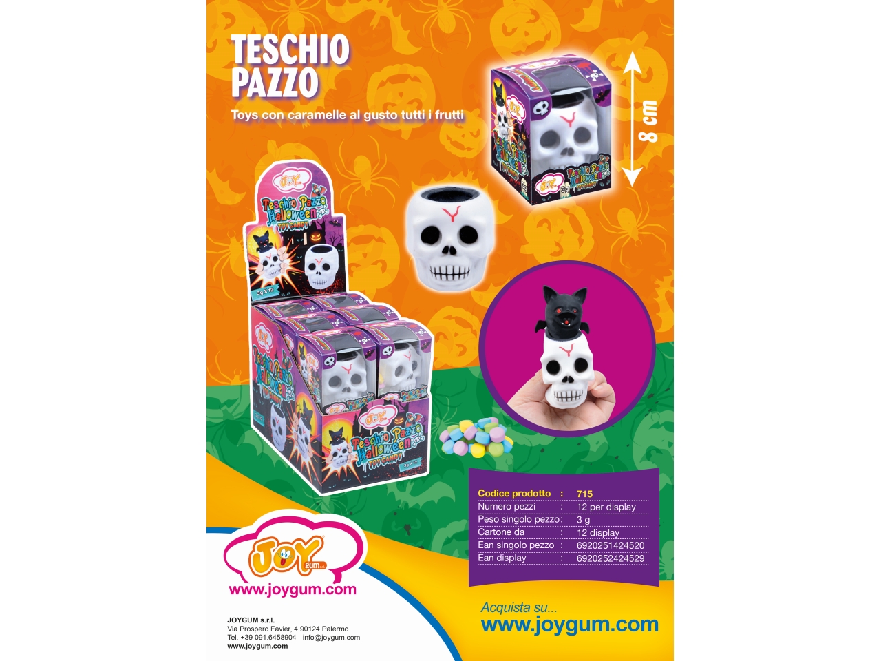 TESCHIO PAZZO HALLOWEEN 8CM C/CARAMELLE 715