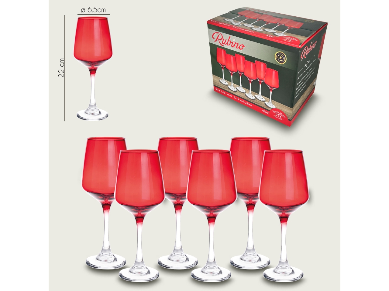 CALICI VETRO 41CL 6PZ ROSSI 1051 CALICI VETRO 41CL 6PZ ROSSI 1051
