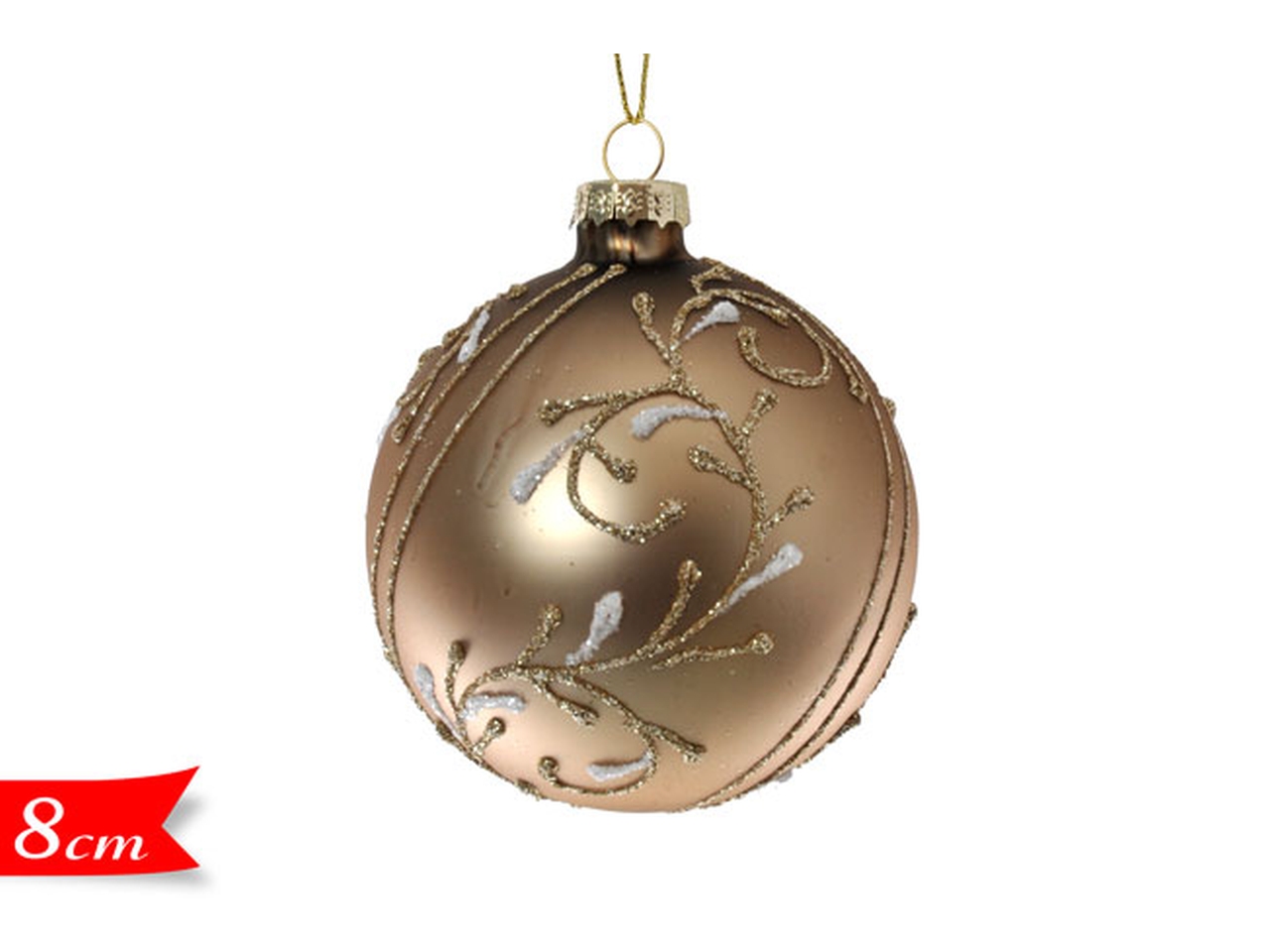 PALLA VETRO 8CM C/DECORI GLITTER RAME 590598