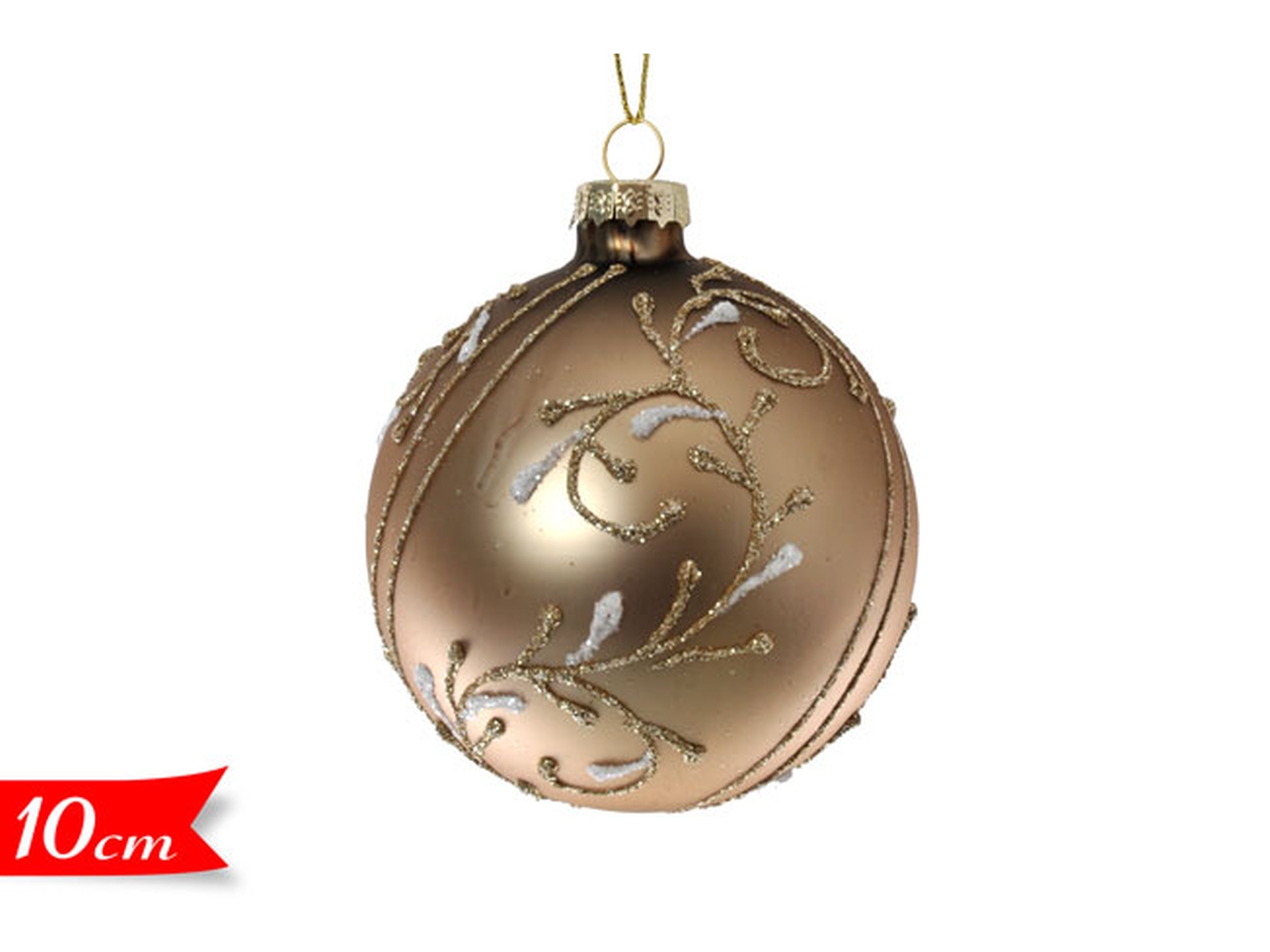 PALLA VETRO 10CM C/DECORI GLITTER RAME 590599