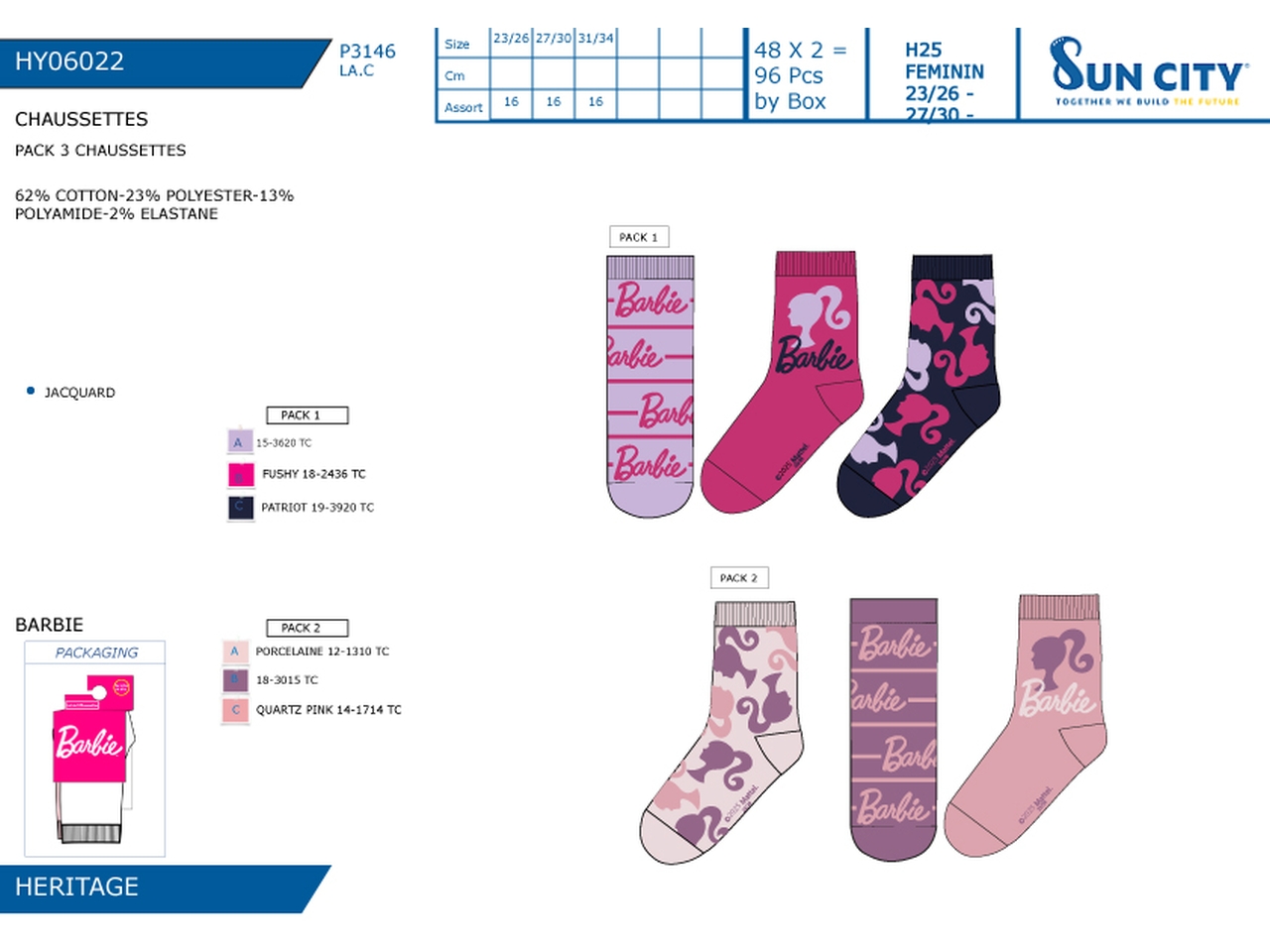BARBIE CALZINI 23-34 3PZ HY06022