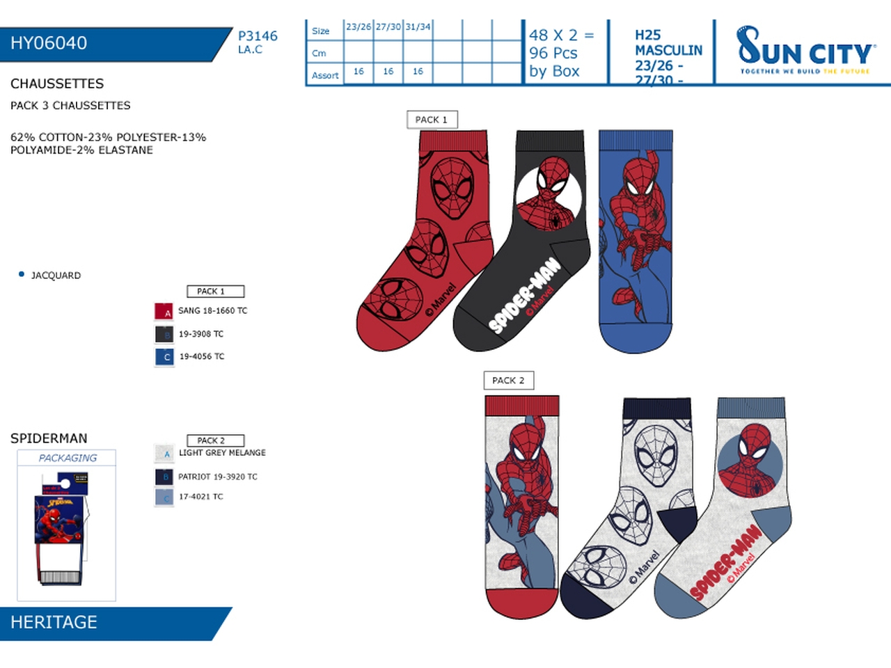 SPIDERMAN CALZINI 23-34 3PZ HY06040