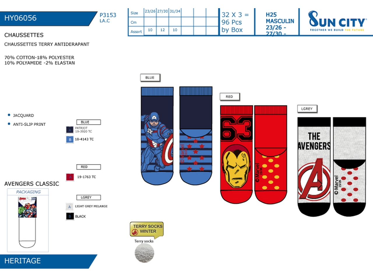 AVENGERS CALZINI TERRY ANTISCIVOLO 23-34 HY06056