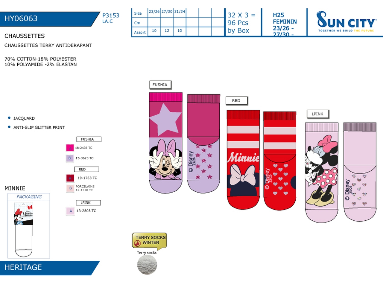 MINNIE CALZINI TERRY ANTISCIVOLO 23-34 HY06063 MINNIE CALZINI TERRY ANTISCIVOLO 23-34 HY06063