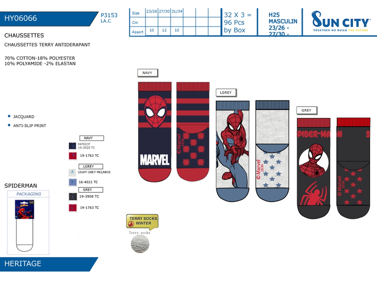 SPIDERMAN CALZINI TERRY ANTISCIVOLO 23-34 HY06066