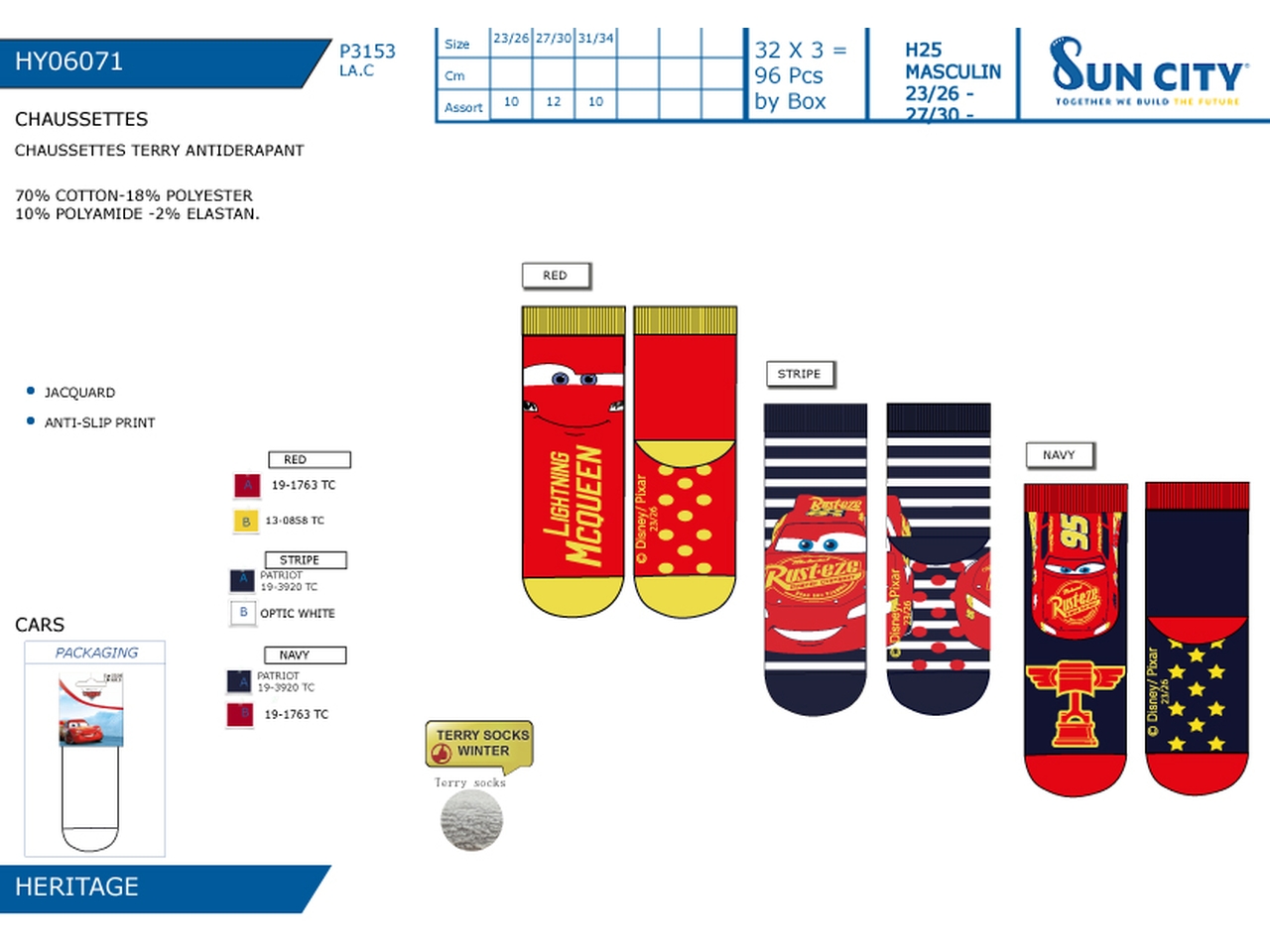 CARS CALZINI TERRY ANTISCIVOLO 23-34 HY06071