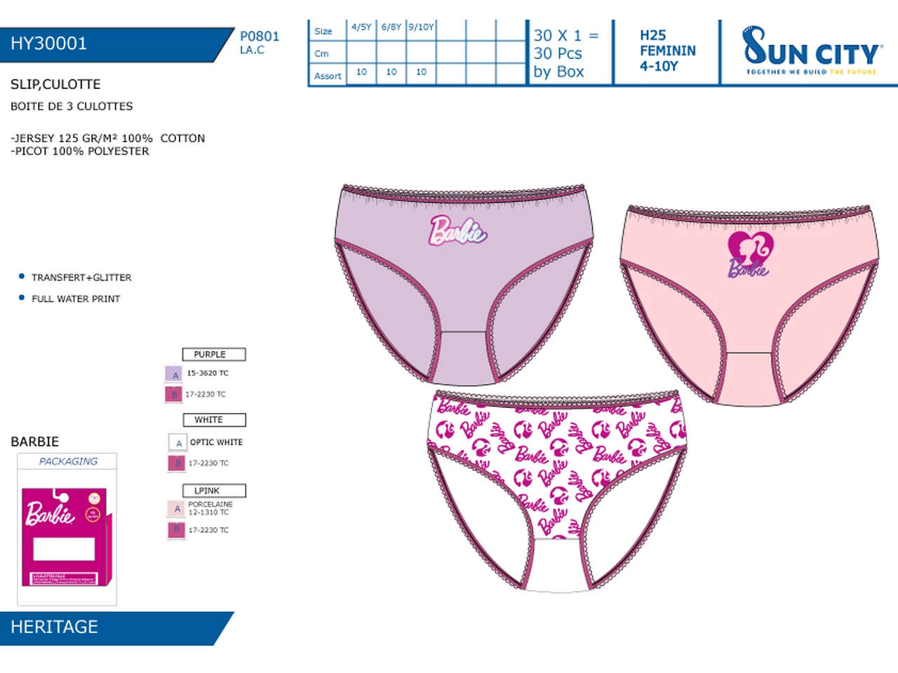 BARBIE SLIP 4-10ANNI 3PZ HY30001