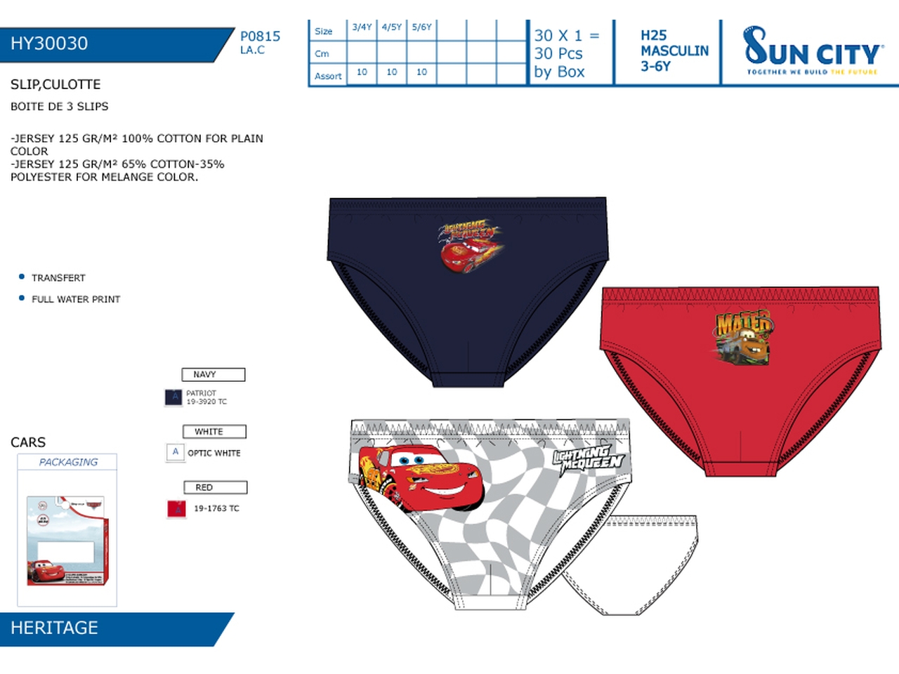 CARS SLIP 3-6ANNI 3PZ HY30030