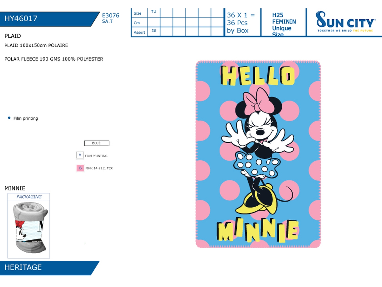 MINNIE PLAID 100X150CM HY46017