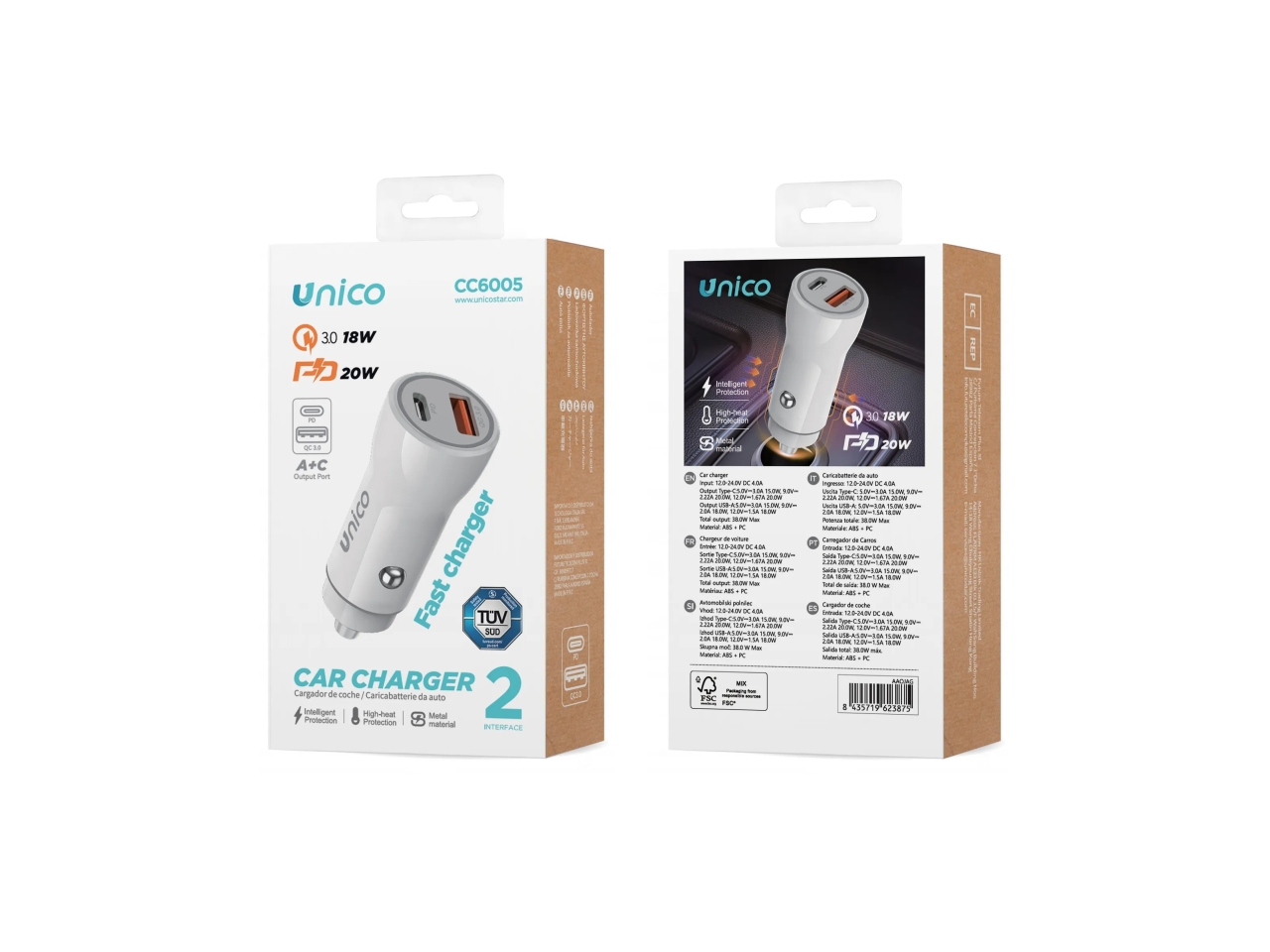 CARICABATTERIA AUTO 2PORTE TYPE-C USB-A AIGO623875