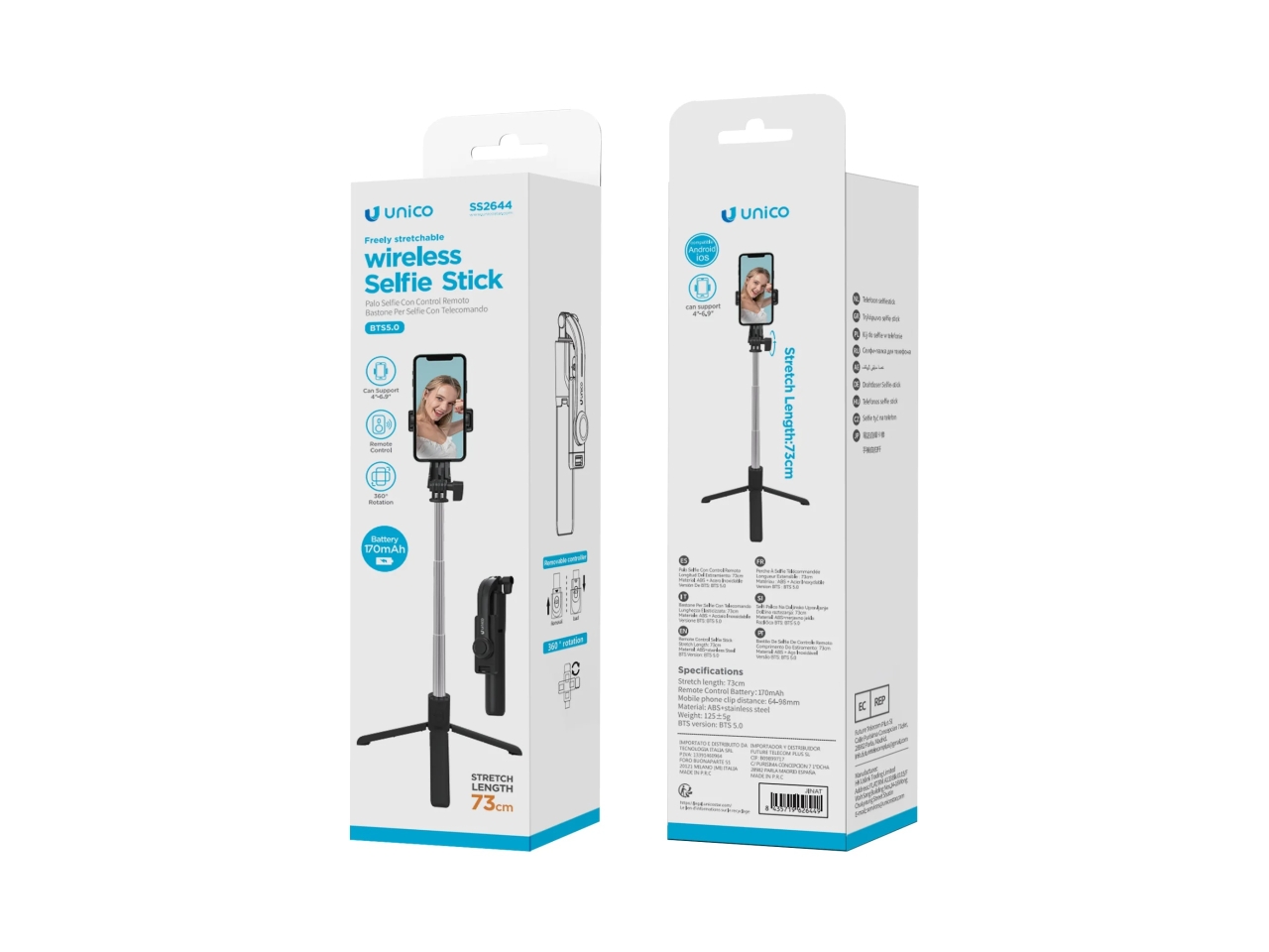 SELFIE STICK BLUETOOTH RETAT. 73CM NERO AIGO626449 SELFIE STICK BLUETOOTH RETAT. 73CM NERO AIGO626449
