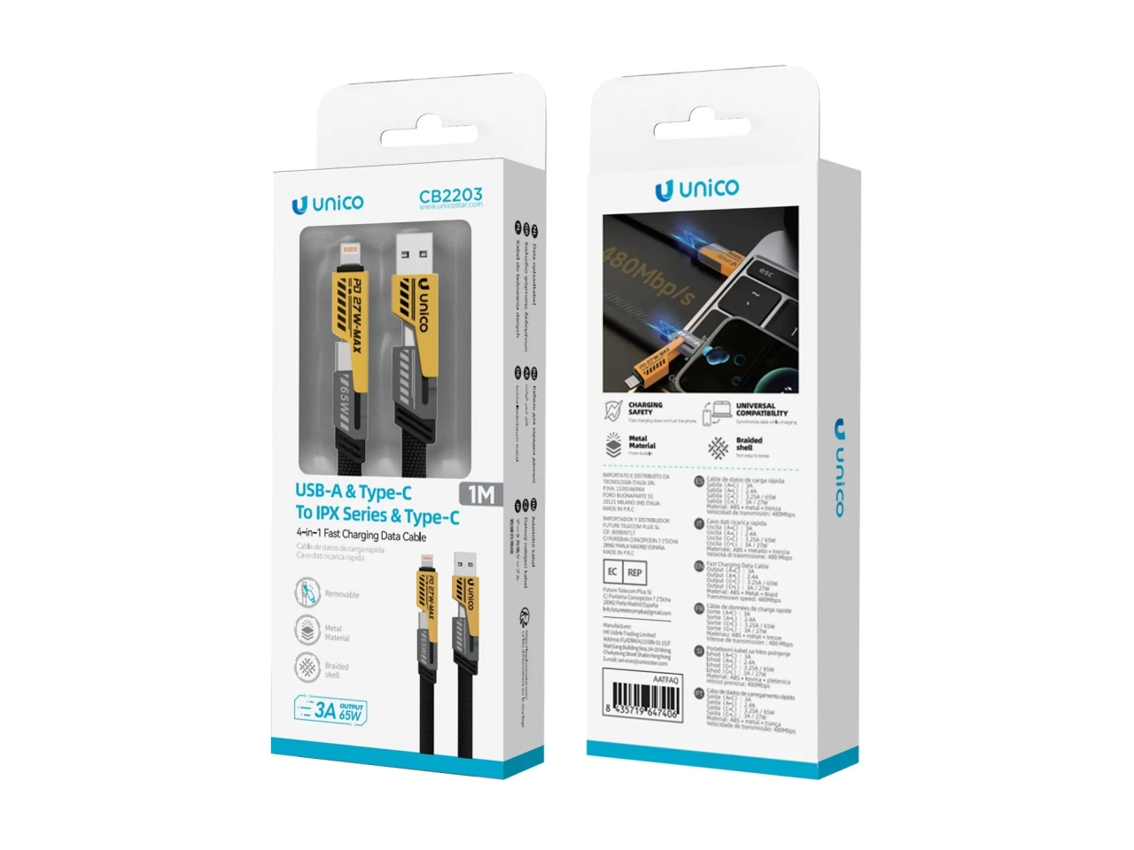 CAVO RICARICA RAPIDA 4IN1 1M GIAL./NERO AIGO647406 CAVO RICARICA RAPIDA 4IN1 1M GIAL./NERO AIGO647406