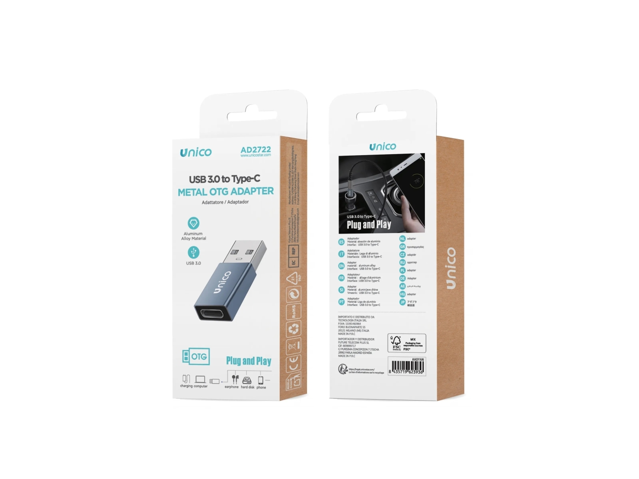 ADATTATORE METAL. USB3.0 A TO C GRIGIO AIGO623936 ADATTATORE METAL. USB3.0 A TO C GRIGIO AIGO623936