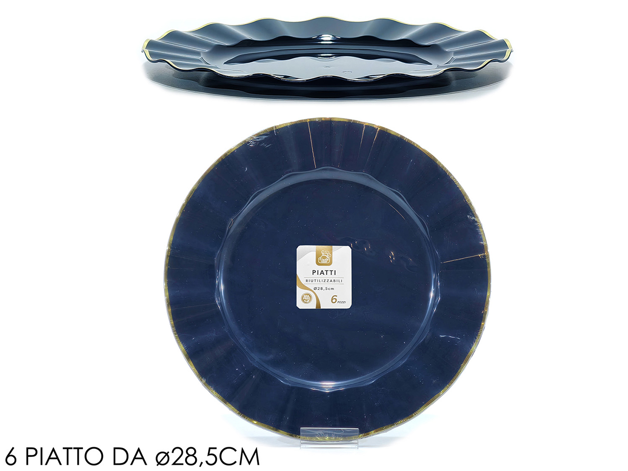 PIATTI D.28,5CM BLU CON BORDO ORO 6PZ 491974