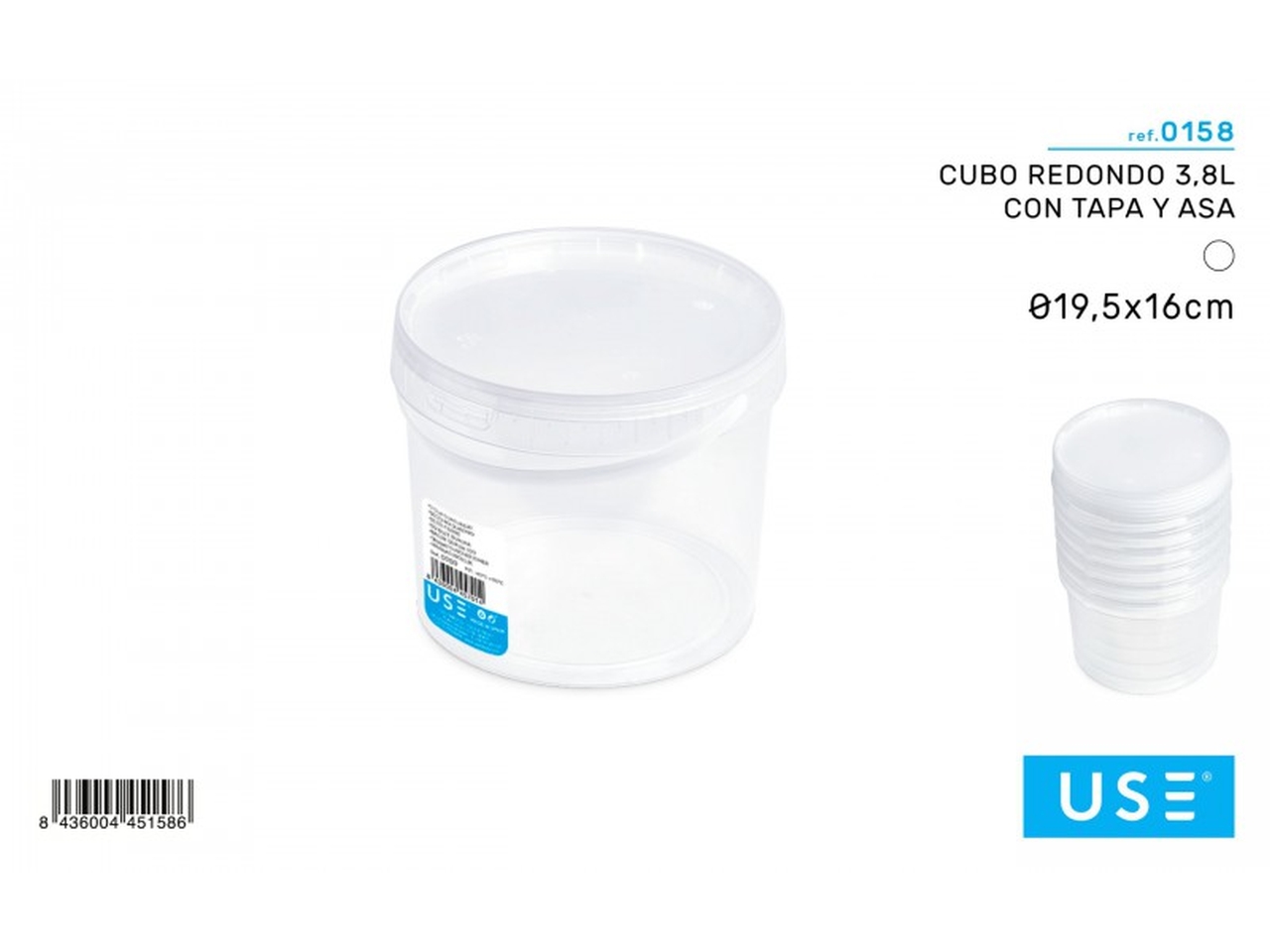 CUBO ROTONDO DA 3,8L CON COPERCHIO E MANICO 0158