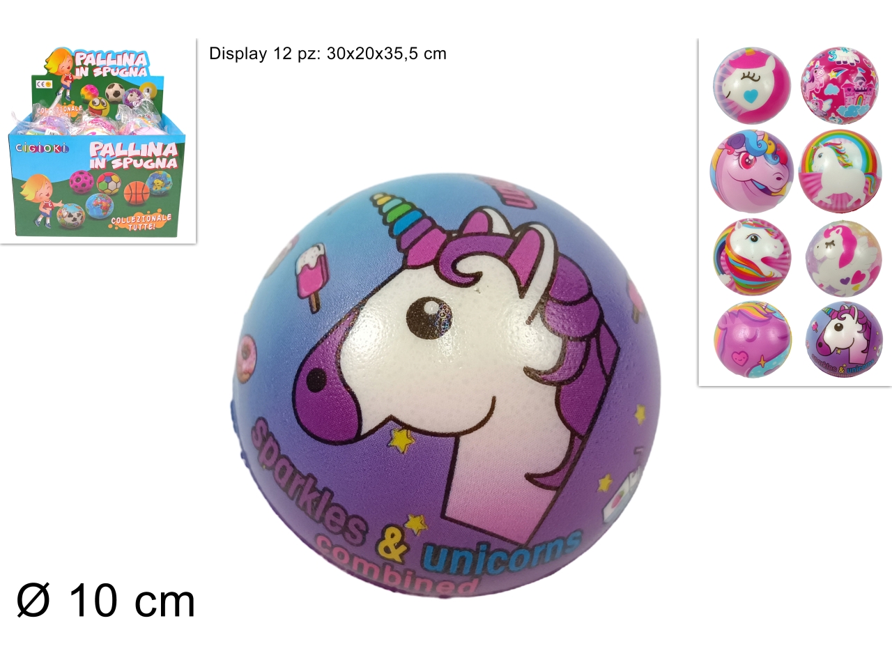PALLINA SPUGNA UNICORNO 10CM DTO24000901