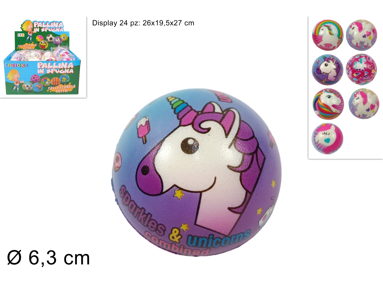 PALLINA SPUGNA UNICORNO 6,3CM DTO24000891