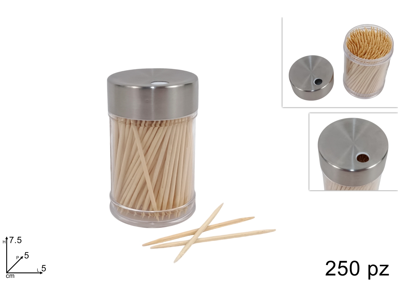 STUZZICADENTI 250PZ C/TAPPO IN METALLO DEV25003811