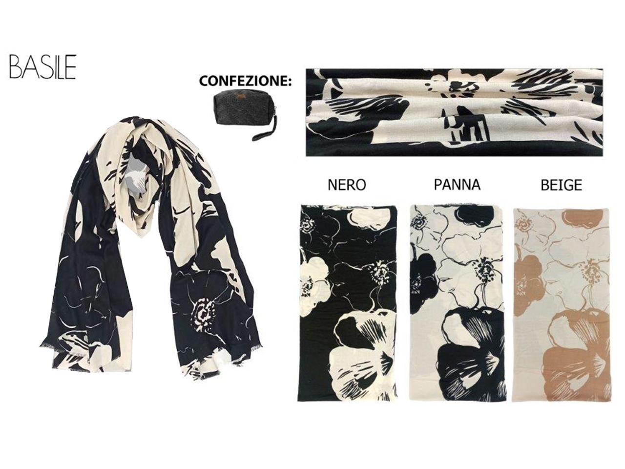 SCIARPA FLOREALE BASILE COLORI ASSORTITI BS.1180 SCIARPA FLOREALE BASILE COLORI ASSORTITI BS.1180