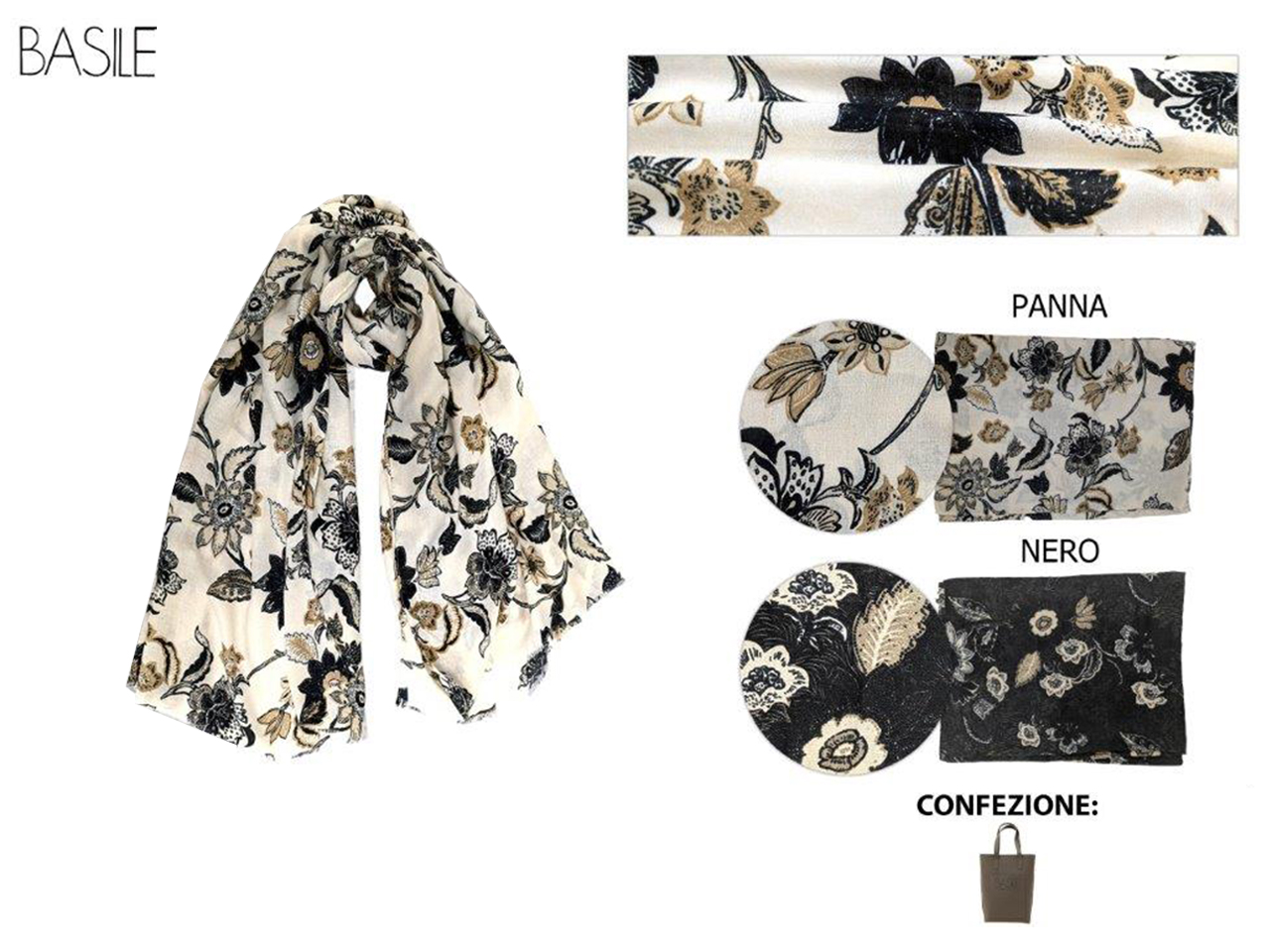 SCIARPA FLOREALE BASILE COLORE PANNA BS.1177 SCIARPA FLOREALE BASILE COLORE PANNA BS.1177