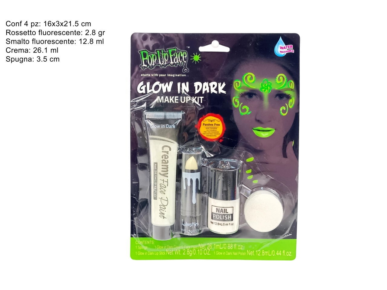 TRUCCO FLUORESCENTE 3PZ CON SPUGNA XCA25000101