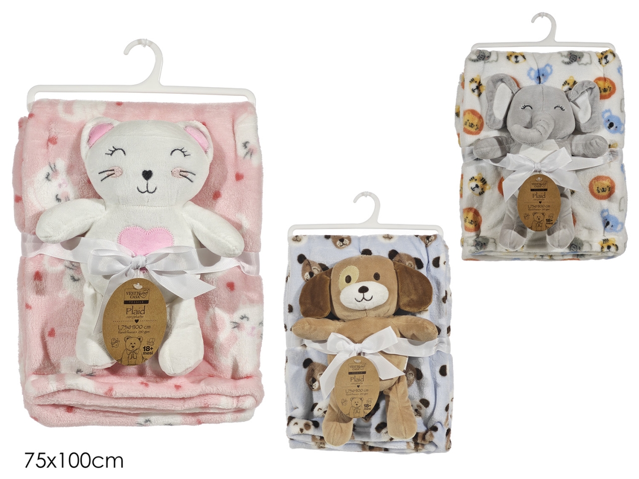 PLAID 75X100CM C/PELUCHE PERS. 3ASS 595003