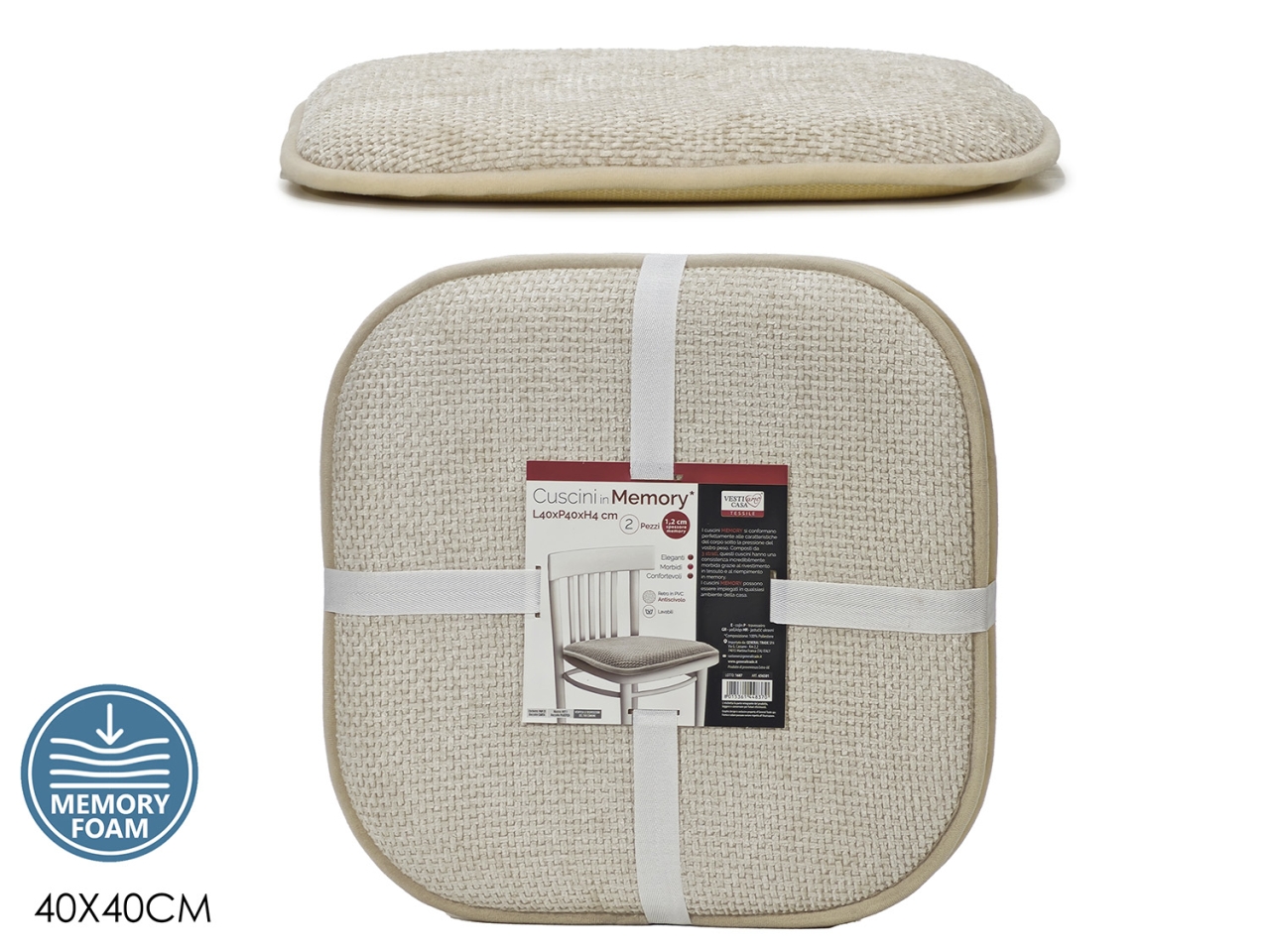 SET 2 CUSCINI 40X40CM MEMORY AVORIO 656501