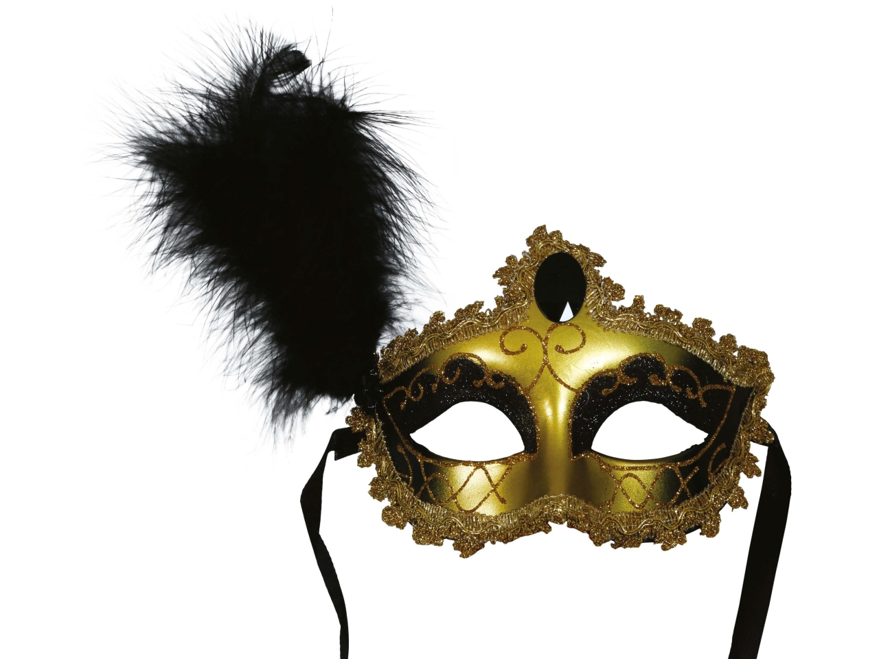 MASCHERINA ORO/NERO C/RUBINO E PIUMA 12065