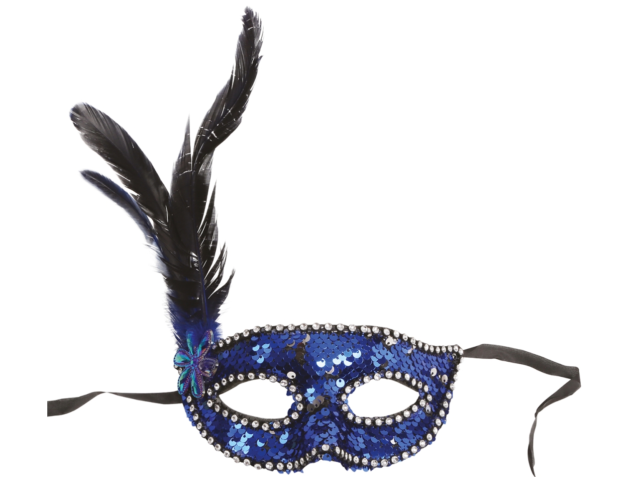 MASCHERINA PAILLETTES BLU CON PIUME 12944