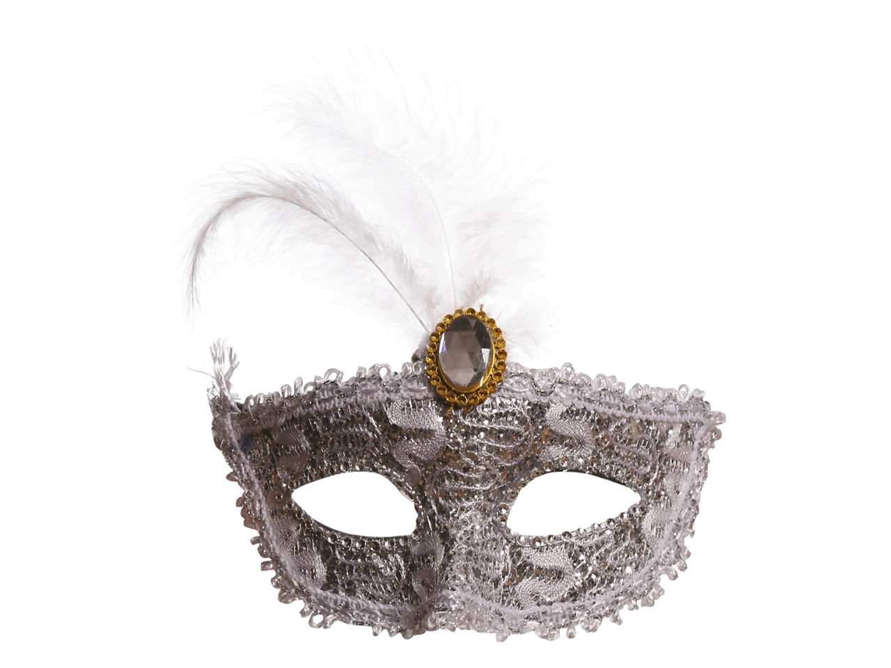 MASCHERINA BIANCA CON RUBINO E PIUME 12949