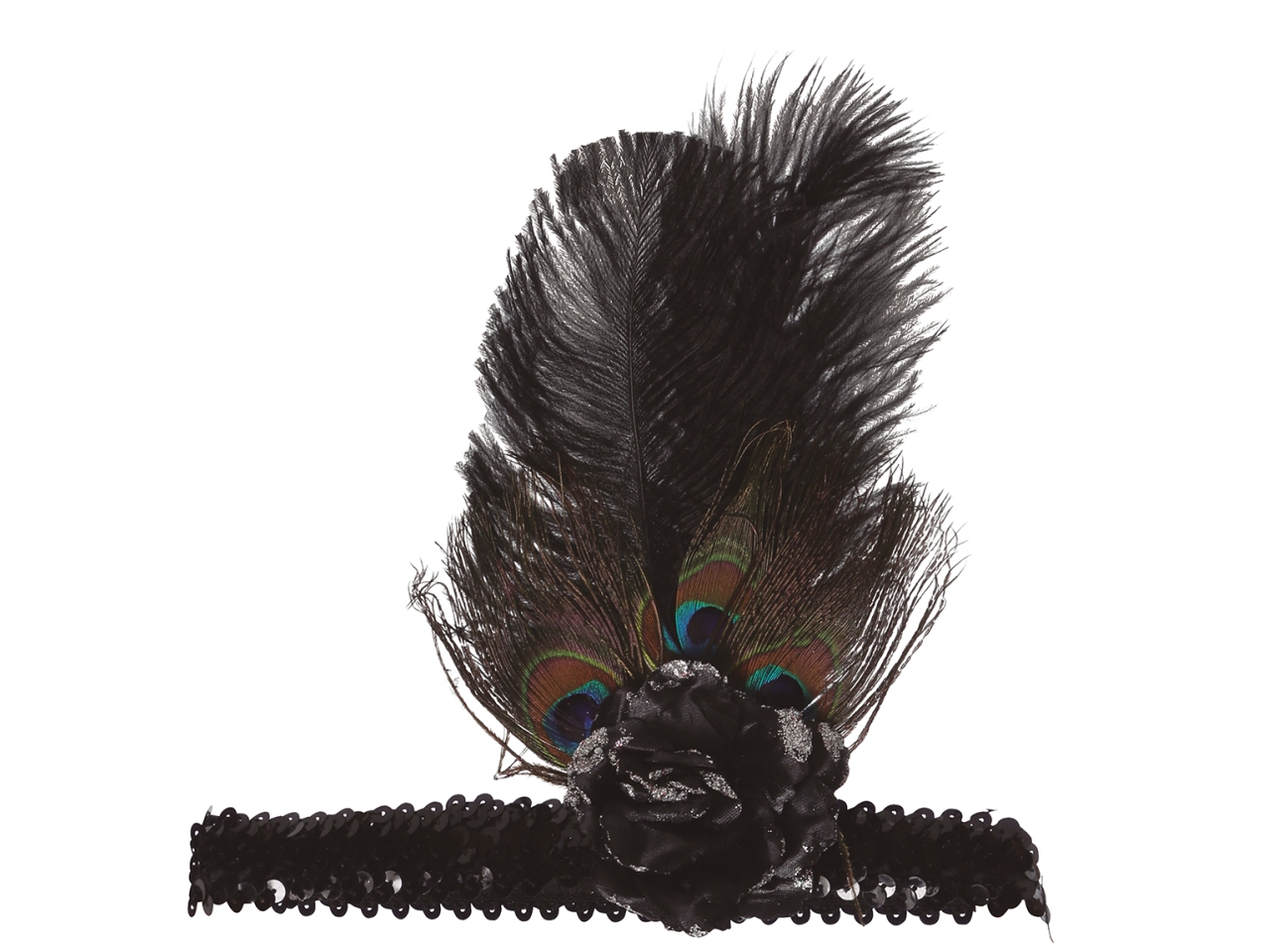 FASCIA PER TESTA C/PAILLETTES NERE E PIUME 17975 FASCIA PER TESTA C/PAILLETTES NERE E PIUME 17975