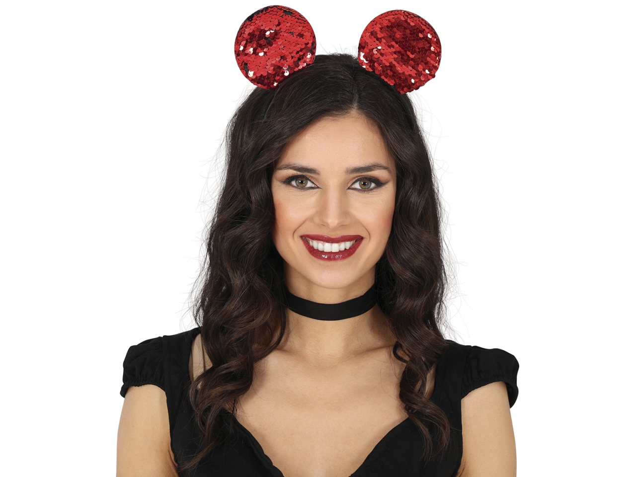 CERCHIETTO ORECCHIE TOPOLINA PAILLETTES ROSSE23019