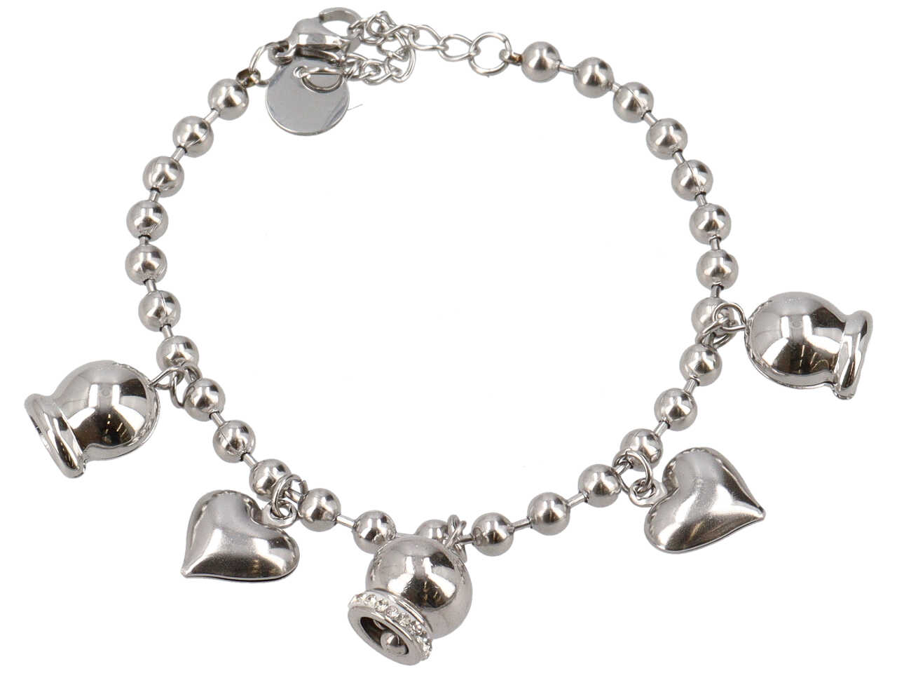 BRACCIALE SFERE 4MM C/CAMPANELLE E CUORI BRACCIALE SFERE 4MM C/CAMPANELLE E CUORI