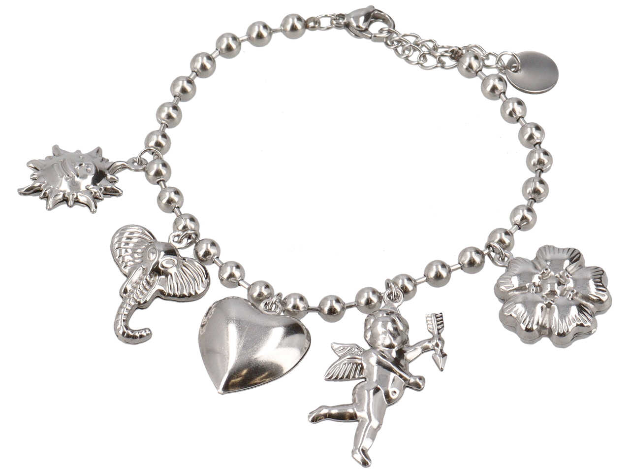 BRACCIALE SFERE 4MM C/CUPIDO E LUCKY CHARME BRACCIALE SFERE 4MM C/CUPIDO E LUCKY CHARME