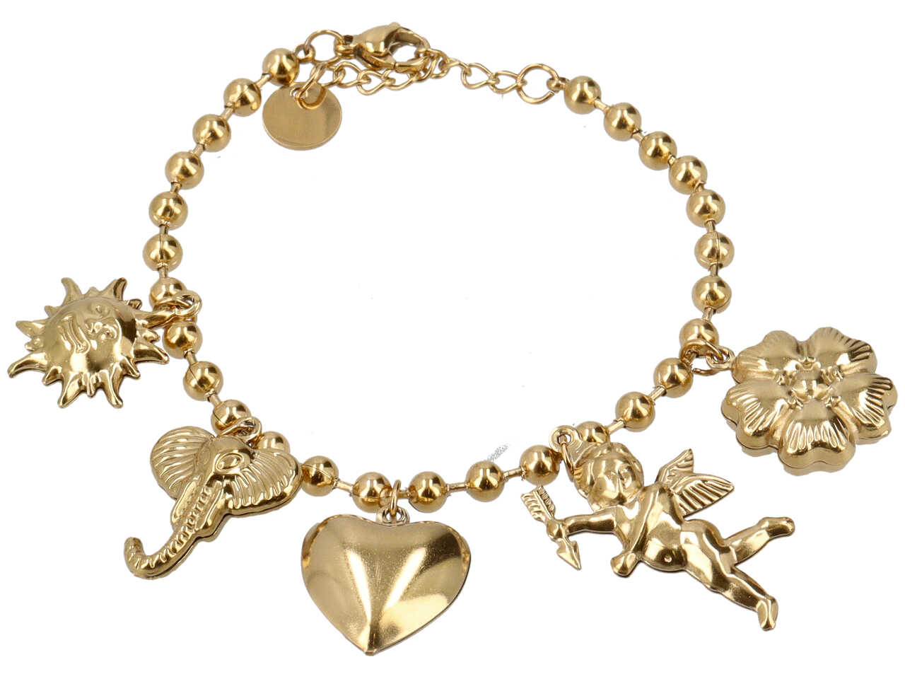 BRACCIALE SFERE 4MM C/CUPIDO E LUCKY CHARME ORO BRACCIALE SFERE 4MM C/CUPIDO E LUCKY CHARME ORO