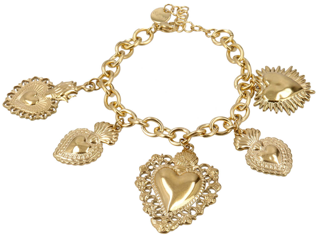 BRACCIALE CATENINA OVALE E CUORI SACRI ORO