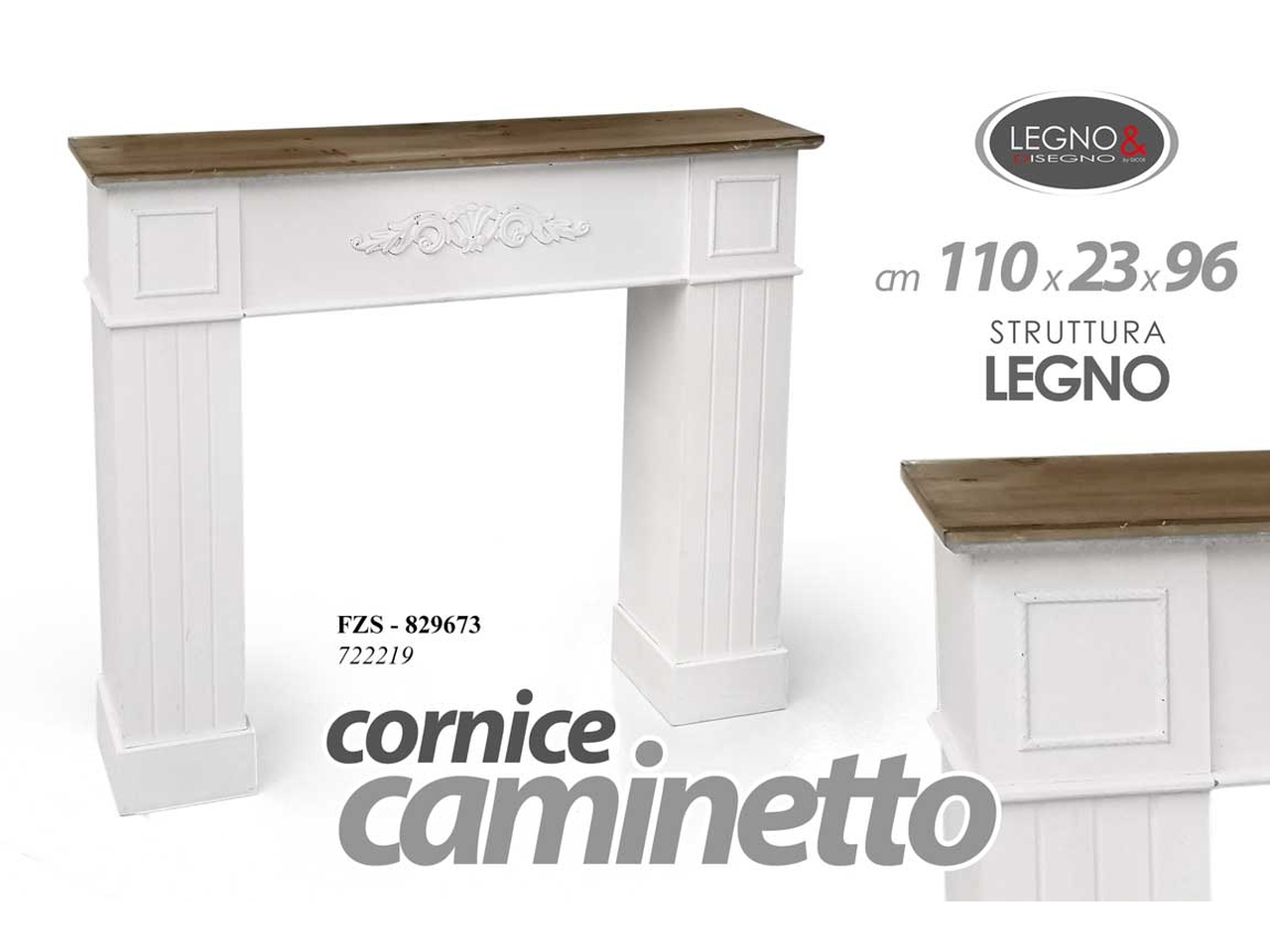 CORNICE CAMINETTO IN LEGNO 110X23X96 BIANCA 829673
