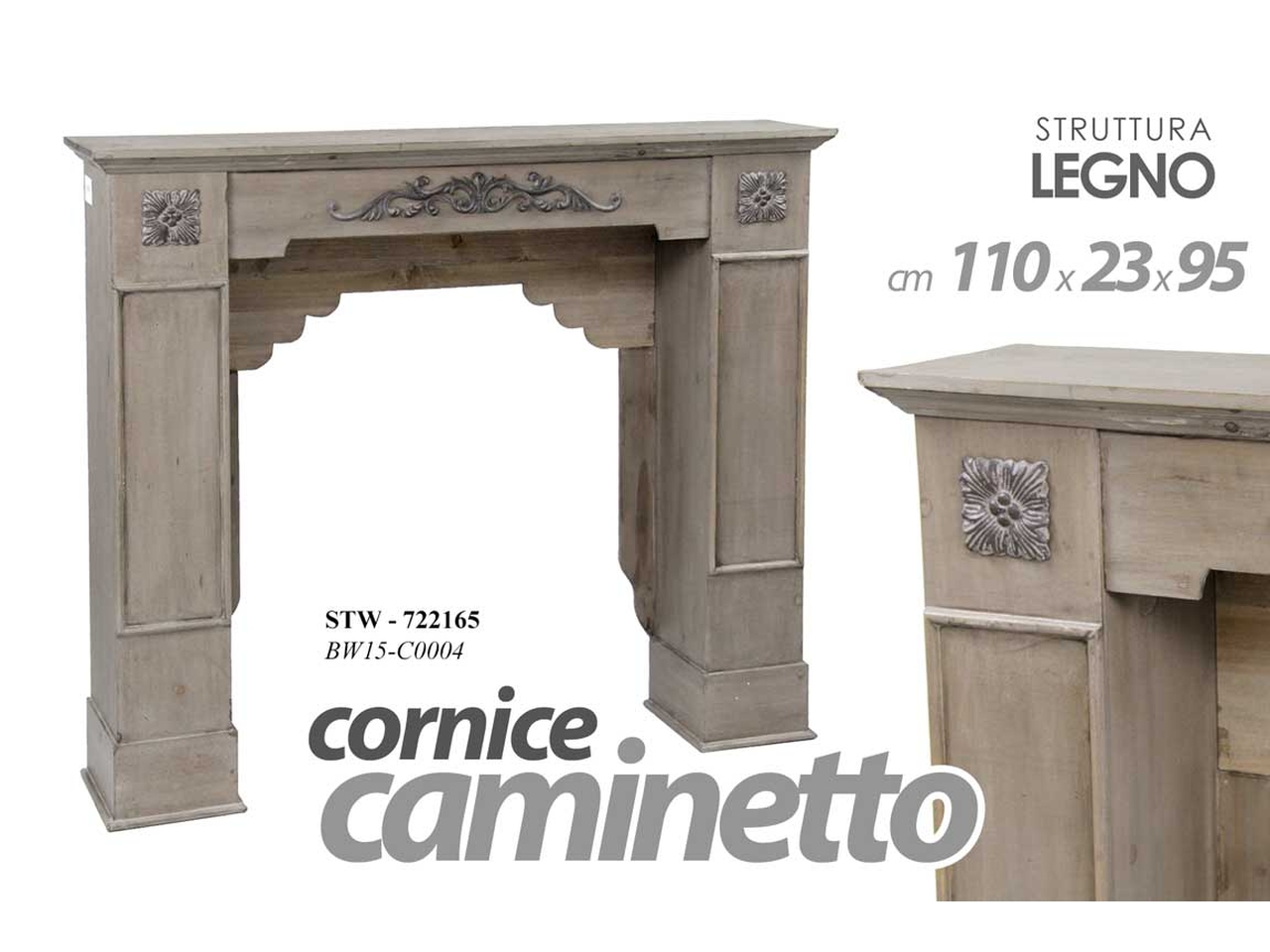 CORNICE CAMINETTO LEGNO 110X23X95 TORTORA 722165