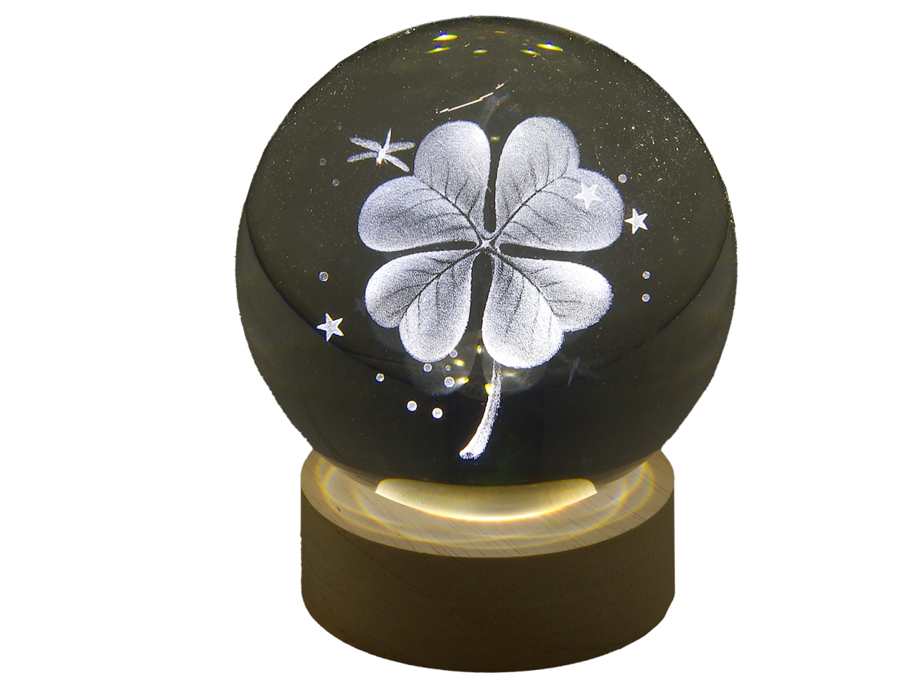 SFERA 10CM VETRO QUADRIFOGLIO SU BASE LED TB19603