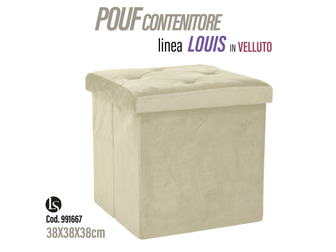 UNI POUF VELL.38X38X38CM TORT. LS3838V-3