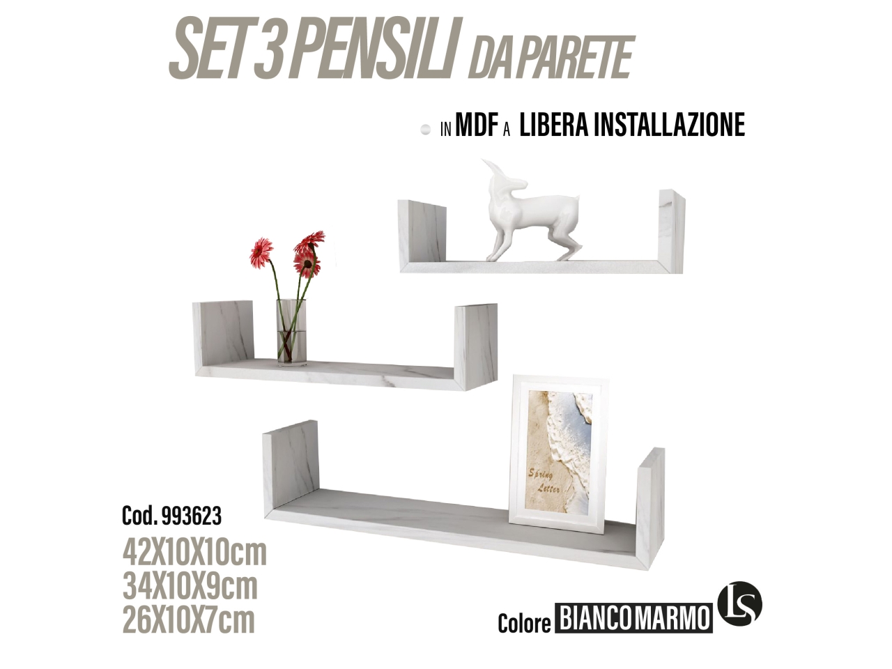 RUS 3 MENSOLE MDF 42/34/26X10CM LS0035WM